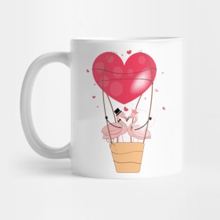 A loving couple of funny flamingos with red hearts Mug